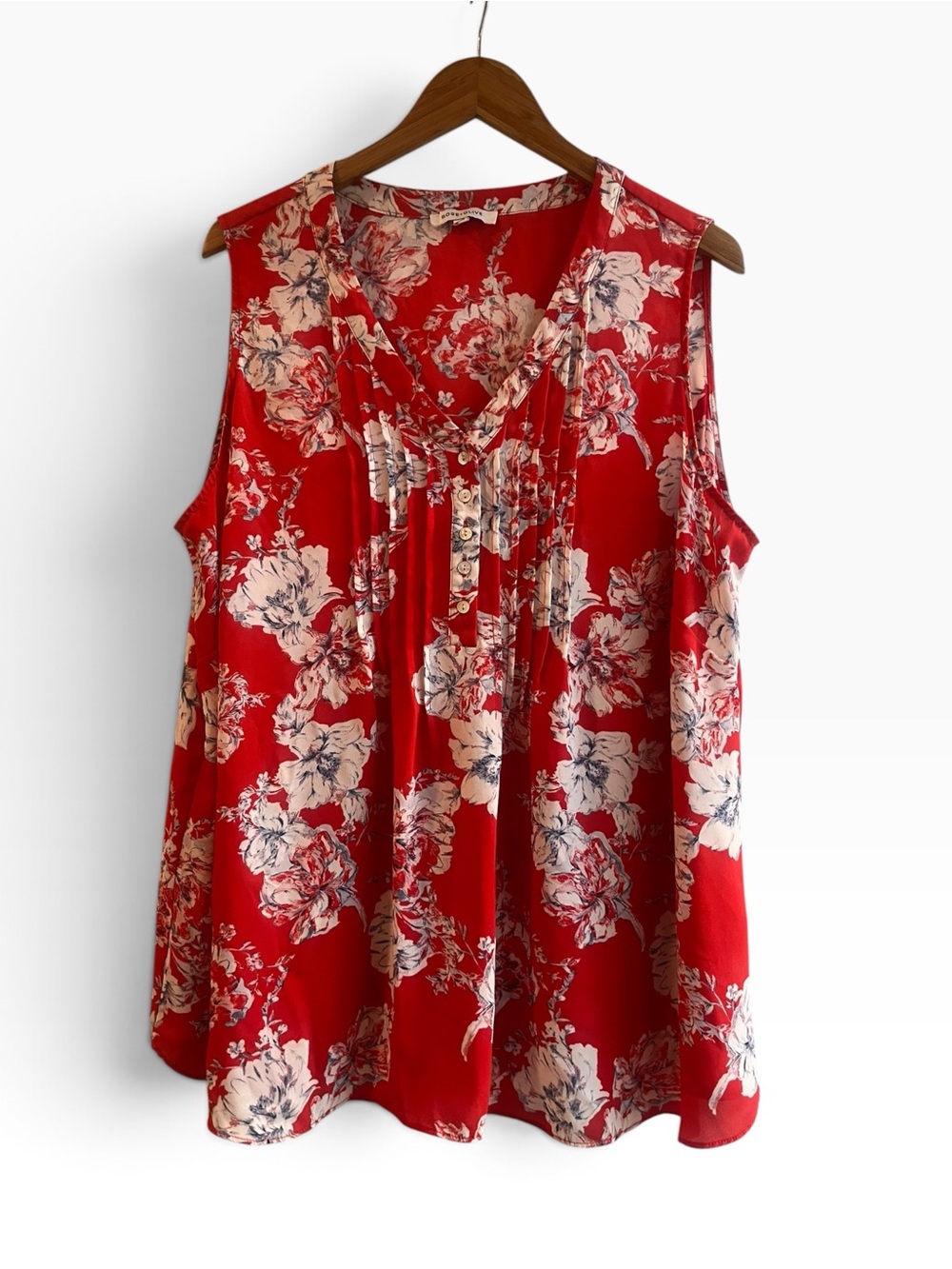 🖤 Vacation Ready Rose + Olive Red Floral Sleeveless Blouse Plus Size 2X